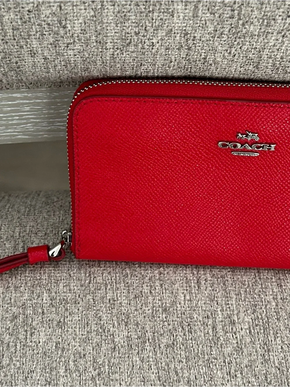 Coach Red Zip-Around Leather Wallet with Silver Hardware